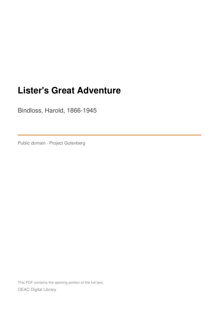 Lister's Great Adventure — cover