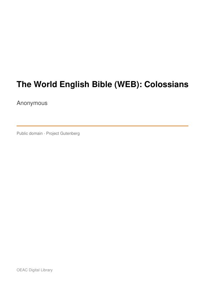 The World English Bible (WEB): Colossians — cover