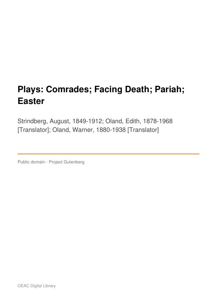 Plays: Comrades; Facing Death; Pariah; Easter — cover