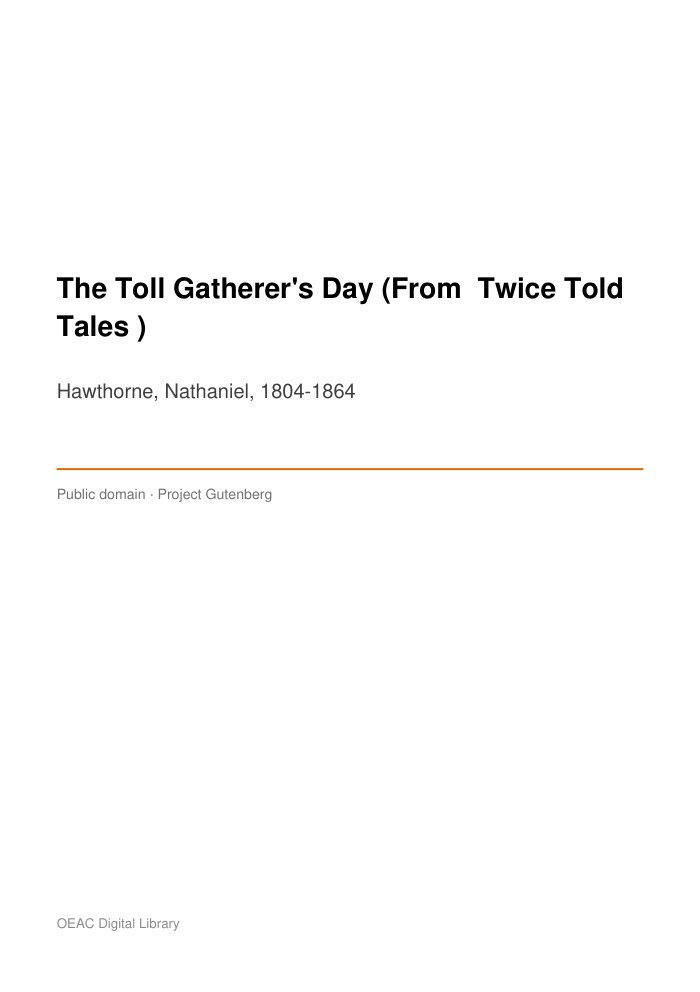 The Toll Gatherer's Day (From "Twice Told Tales") cover