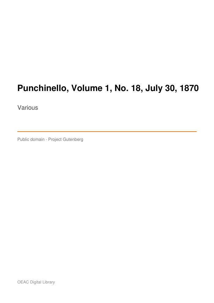 Punchinello, Volume 1, No. 18, July 30, 1870 cover