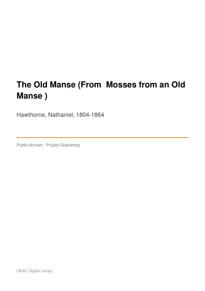 The Old Manse (From "Mosses from an Old Manse") cover