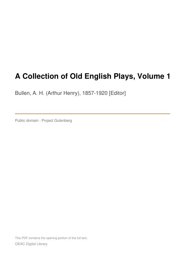 A Collection of Old English Plays, Volume 1 cover