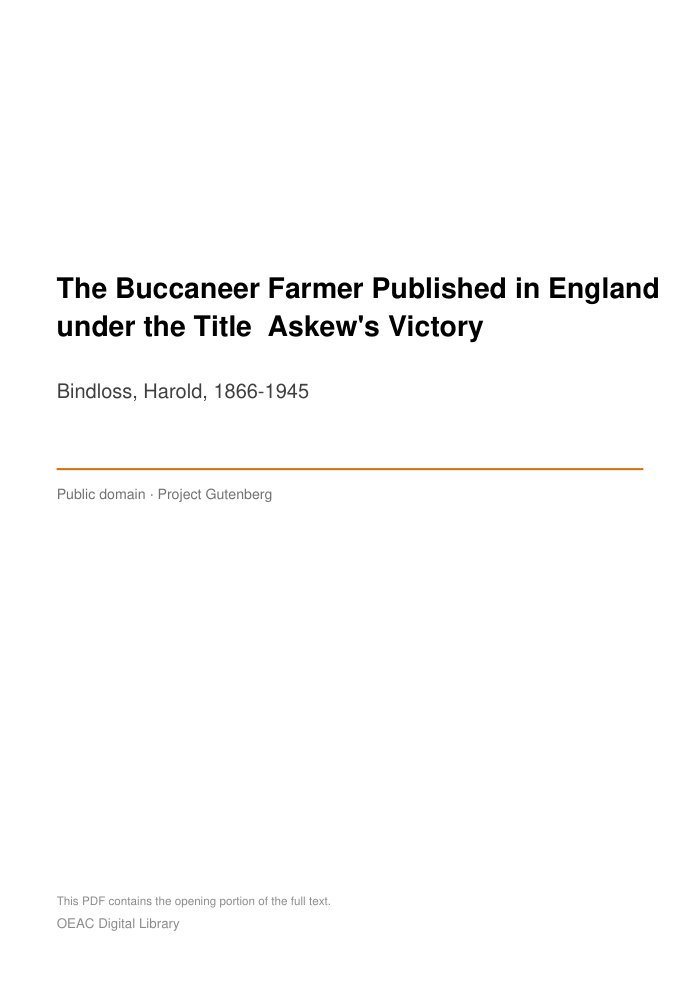 The Buccaneer Farmer Published in England under the Title "Askew's Victory" cover