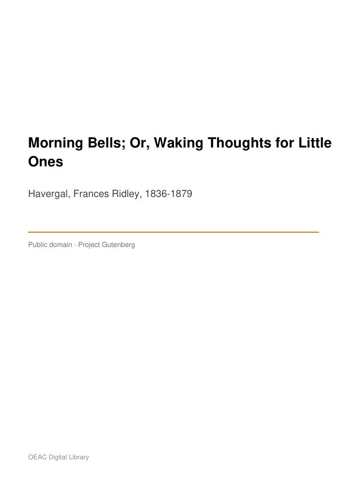 Morning Bells; Or, Waking Thoughts for Little Ones — cover
