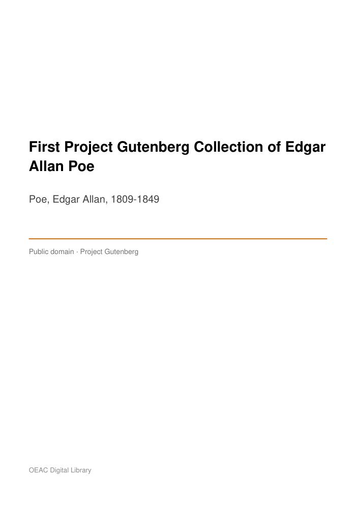First Project Gutenberg Collection of Edgar Allan Poe cover