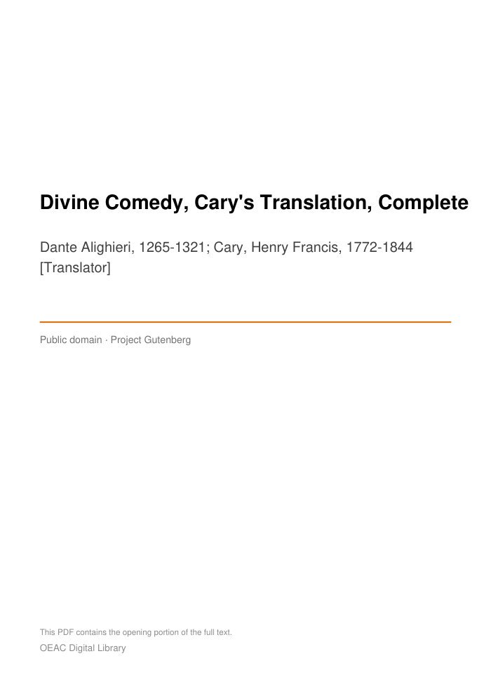 Divine Comedy, Cary's Translation, Complete cover